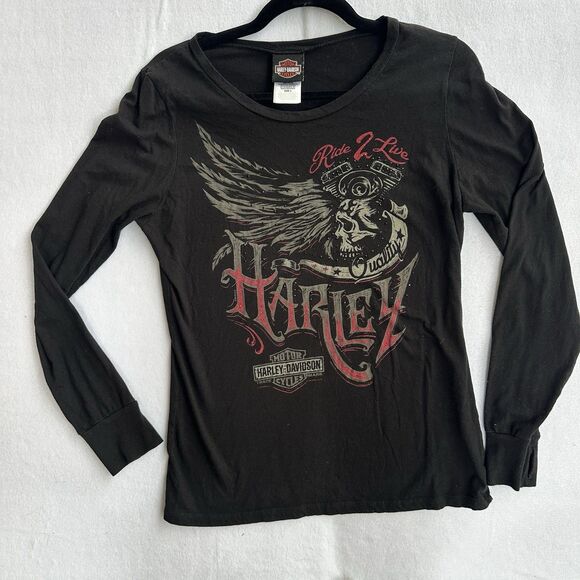 Harley-Davidson Tops - Harley-Davidson Women’s Black And Red Long Sleeve Shirt Size L